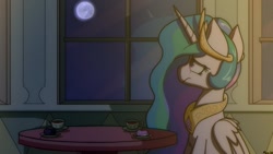 Size: 900x506 | Tagged: safe, artist:memeancholy, imported from derpibooru, princess celestia, alicorn, pony, mare in the moon, moon, sad, solo