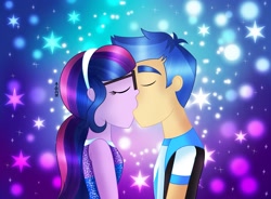 Size: 1957x1441 | Tagged: safe, artist:corlycolor, imported from derpibooru, flash sentry, sci-twi, twilight sparkle, human, equestria girls, duo, female, flashlight, kissing, male, sciflash, shipping, straight