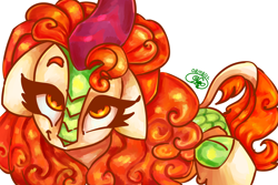 Size: 3600x2400 | Tagged: safe, artist:mannybcadavera, imported from derpibooru, autumn blaze, kirin, pony, awwtumn blaze, cloven hooves, cute, digital art, female, floppy ears, high res, looking at you, mare, simple background, solo, white background