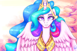 Size: 2850x1900 | Tagged: safe, artist:mannybcadavera, imported from derpibooru, princess celestia, alicorn, pony, 2021, bust, cloud, digital art, portrait, solo, speedpaint available