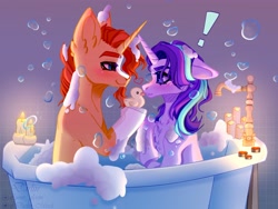 Size: 4000x3000 | Tagged: safe, artist:darlin_murds, imported from derpibooru, starlight glimmer, sunburst, pony, unicorn, bath, female, male, shipping, starburst, straight