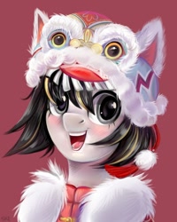 Size: 1200x1500 | Tagged: safe, artist:ske, imported from derpibooru, oc, oc only, dragon, eastern dragon, pony, clothes, costume, hat, looking at you, open mouth, open smile, smiling, solo