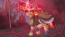 Size: 1280x720 | Tagged: safe, artist:xits_aix, imported from derpibooru, sunset shimmer, pony, unicorn, female, glowing, glowing horn, horn, solo