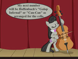 Size: 945x720 | Tagged: safe, edit, edited screencap, imported from derpibooru, screencap, octavia melody, a horse shoe-in, cello, cropped, musical instrument, offenbach, orpheus in the underworld, speech bubble
