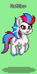 Size: 504x996 | Tagged: safe, imported from derpibooru, zipp storm, bat pony, pony, pony town, g5, green background, race swap, simple background, solo