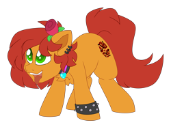 Size: 6031x4484 | Tagged: safe, artist:crazysketch101, imported from derpibooru, oc, oc only, oc:kale triton, earth pony, pony, collar, commission, ear piercing, earring, flower, jewelry, piercing, rose, simple background, solo, transparent background