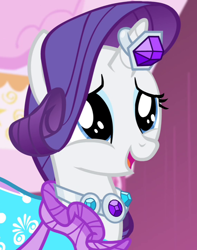 Size: 568x720 | Tagged: safe, imported from derpibooru, screencap, rarity, pony, beautiful, cropped, gem, happy, smiling