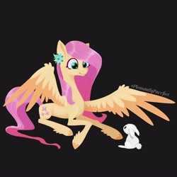 Size: 2048x2048 | Tagged: safe, artist:pleasantlypony, imported from derpibooru, angel bunny, fluttershy, pegasus, pony, rabbit, animal, duo, female, simple background