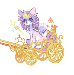 Size: 820x826 | Tagged: safe, artist:batthsalts, imported from derpibooru, oc, oc only, pony, unicorn, chariot, jewelry, magic wand, solo, spread wings, tiara, wand, wings