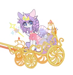 Size: 794x818 | Tagged: safe, alternate version, artist:batthsalts, imported from derpibooru, oc, oc only, pony, unicorn, chariot, clothes, dress, jewelry, magic wand, solo, spread wings, tiara, wand, wings