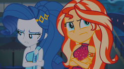 Size: 1280x720 | Tagged: safe, imported from derpibooru, screencap, rarity, sunset shimmer, human, equestria girls, night