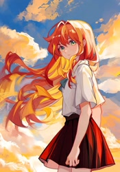 Size: 1431x2048 | Tagged: safe, artist:罐罐, imported from derpibooru, sunset shimmer, human, clothes, humanized, school uniform, skirt, solo