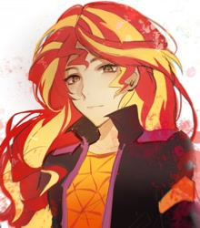 Size: 1431x1626 | Tagged: safe, artist:alfrac1020, imported from derpibooru, sunset shimmer, human, bust, female, humanized, simple background, solo, white background