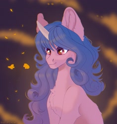 Size: 2850x3015 | Tagged: safe, artist:cherebushek, imported from derpibooru, izzy moonbow, butterfly, pony, unicorn, chest fluff, g5, smiling, solo