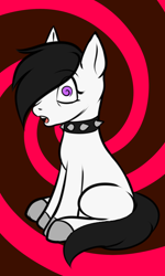 Size: 1202x2000 | Tagged: safe, artist:katsiika, imported from derpibooru, oc, oc only, earth pony, pony, abstract background, choker, colored hooves, earth pony oc, sitting, solo, spiked choker, swirly eyes