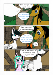 Size: 905x1280 | Tagged: safe, artist:darkhestur, imported from derpibooru, oc, oc only, oc:dark, oc:dustlight, oc:knight, earth pony, flutter pony, pegasus, pony, comic, panels, speech bubble, tumblr comic