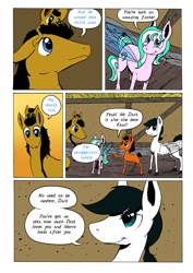 Size: 905x1280 | Tagged: safe, artist:darkhestur, imported from derpibooru, oc, oc only, oc:dark, oc:dusk, oc:dustlight, oc:knight, oc:morro, earth pony, flutter pony, pegasus, pony, comic, panels, speech bubble, tumblr comic