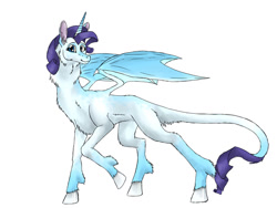 Size: 1024x769 | Tagged: safe, artist:catlover1672, imported from derpibooru, rarity, dracony, dragon, hybrid, dragonified, looking at you, raridragon, simple background, smiling, smiling at you, solo, species swap, spread wings, walking, white background, wings