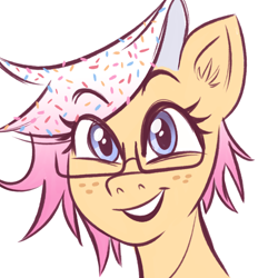 Size: 1578x1578 | Tagged: safe, imported from derpibooru, oc, oc:poptarts, earth pony, pony, blue eyes, bust, earth pony oc, food, glasses, icon, poptart, portrait, profile picture, simple background, sprinkles, white background