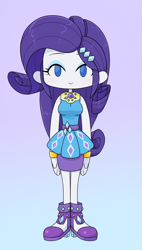 Size: 1143x2018 | Tagged: safe, artist:batipin, imported from derpibooru, rarity, human, equestria girls, breasts, chibi, female, gradient background, looking at you, no nose, no pupils, simple background, solo