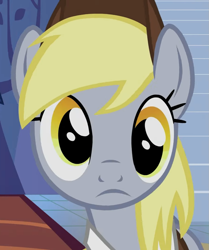 Size: 901x1080 | Tagged: safe, imported from derpibooru, screencap, derpy hooves, pegasus, pony, season 6, to where and back again, confused, cropped, cute, female, looking at you, mailmare, mare, mare stare, reaction image, skeptical, solo