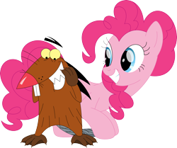 Size: 3534x2960 | Tagged: safe, artist:porygon2z, imported from derpibooru, pinkie pie, beaver, earth pony, pony, angry beavers, crossover, cute, daggett doofus beaver, diapinkes, duo, female, male, mare, simple background, transparent background, vector