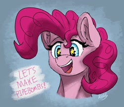 Size: 1554x1344 | Tagged: safe, artist:reddthebat, imported from derpibooru, pinkie pie, earth pony, pony, bust, ear fluff, female, mare, open mouth, open smile, smiling, solo, starry eyes, talking to viewer, this will end in explosions, wingding eyes