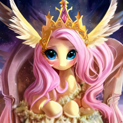 Size: 2048x2048 | Tagged: safe, derpibooru exclusive, imported from derpibooru, fluttershy, pegasus, pony, ai content, ai generated, crown, female, generator:purplesmart.ai, generator:stable diffusion, jewelry, princess, prompter:avalaz6214, regalia, solo
