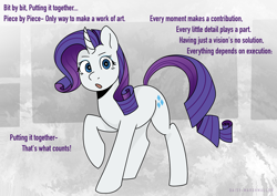 Size: 4132x2919 | Tagged: safe, artist:daisy_marshmallow, imported from derpibooru, rarity, pony, unicorn, art of the dress, dialogue, female, g4, looking at you, musical, open mouth, solo, spread wings, wings