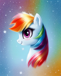 Size: 2048x2560 | Tagged: safe, derpibooru exclusive, imported from derpibooru, rainbow dash, pony, ai content, ai generated, blushing, bust, cute, female, generator:purplesmart.ai, generator:stable diffusion, head only, portrait, prompter:avalaz6214, smiling, solo