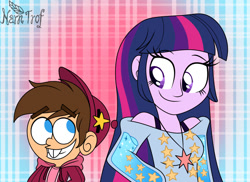 Size: 1049x762 | Tagged: safe, artist:narm-trof, imported from derpibooru, twilight sparkle, human, equestria girls, equestria girls (movie), crossover, duo, duo male and female, female, g4, male, tara strong, the fairly oddparents, timmy turner, voice actor joke