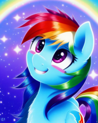 Size: 2048x2560 | Tagged: safe, derpibooru exclusive, imported from derpibooru, rainbow dash, pony, ai content, ai generated, blushing, cute, female, generator:purplesmart.ai, generator:stable diffusion, prompter:avalaz6214, smiling, solo