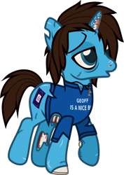 Size: 842x1188 | Tagged: safe, artist:lightningbolt, derpibooru exclusive, imported from derpibooru, pony, undead, unicorn, zombie, zombie pony, .svg available, bags under eyes, blood, bloodshot eyes, bone, clothes, colored pupils, geoff wigington, horn, horn bone, jewelry, lidded eyes, male, necklace, nose piercing, open mouth, piercing, ponified, scar, shirt, show accurate, simple background, solo, stallion, stitches, svg, t-shirt, torn clothes, torn ear, transparent background, vector, walking, waterparks