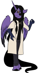 Size: 910x1740 | Tagged: safe, artist:brainiac, imported from derpibooru, oc, oc only, oc:brainiac, alicorn, anthro, alicorn oc, alicornified, anthro oc, clothes, horn, lab coat, male, race swap, scientist, simple background, solo, stallion, transparent background, wings