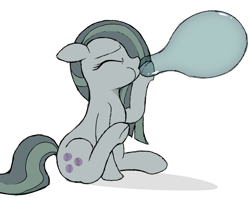 Size: 1967x1633 | Tagged: safe, artist:mizhisha, imported from derpibooru, marble pie, earth pony, pony, balloon, blowing up balloons, cute, eyes closed, female, floppy ears, inflating, marblebetes, mare, puffy cheeks, simple background, sitting, solo, white background