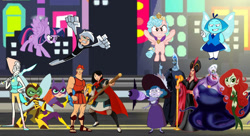 Size: 1214x658 | Tagged: safe, artist:carlosuriel13, imported from derpibooru, cozy glow, twilight sparkle, alicorn, aladdin, barbara gordon, batgirl, bumblebee (dc comics), bumblebee (transformers), danny phantom, dc comics, dc superhero girls, disney, eclipsa butterfly, good vs evil, hercules, jafar, karen beecher, mulan, pearl (steven universe), poison ivy, star vs the forces of evil, steven universe, the little mermaid, twilight sparkle (alicorn), ursula