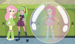 Size: 1173x681 | Tagged: safe, artist:carlosuriel13, imported from derpibooru, fluttershy, lemon zest, pinkie pie, human, equestria girls, friendship games, balloon, bubble, in bubble, pinkie pie trapped in a balloon, pinkie pie trapped in a bubble, trapped