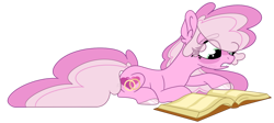 Size: 1280x573 | Tagged: safe, artist:maximumpiracy, imported from derpibooru, oc, oc:always & forever, earth pony, pony, book, female, lying down, magical lesbian spawn, mare, offspring, parent:cheerilee, parent:nurse redheart, prone, simple background, transparent background