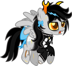 Size: 1283x1177 | Tagged: safe, artist:lightningbolt, derpibooru exclusive, imported from derpibooru, oc, oc only, oc:lightning dee, pegasus, pony, undead, zombie, zombie pony, .svg available, bags under eyes, bloodshot eyes, bone, bow, choker, clothes, colored pupils, colored sclera, female, flying, homestuck, hoodie, horns, lidded eyes, mare, scar, simple background, solo, spiked choker, spiked wristband, stitches, svg, tail, tail bow, tattered, torn clothes, torn ear, transparent background, vector, wings, wristband