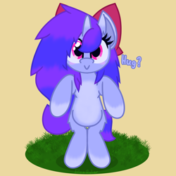 Size: 5000x5000 | Tagged: safe, artist:silvaqular, imported from derpibooru, oc, oc only, oc:qular, pony, bipedal, blurple, bow, chest fluff, cuddly, fluffy, gradient hooves, gradient mane, hug, offering, smiling, solo