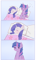 Size: 2346x3754 | Tagged: safe, artist:ecor土土, imported from derpibooru, rarity, twilight sparkle, alicorn, pony, unicorn, chest fluff, cute, duo, duo female, ear fluff, female, gradient background, lesbian, rarilight, shipping, simple background, sleeping, twilight sparkle (alicorn)