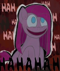 Size: 1284x1520 | Tagged: safe, artist:defg7373, imported from derpibooru, pinkie pie, earth pony, pony, creepy, creepy smile, insanity, laughing, pinkamena diane pie, smiling, solo