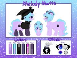 Size: 8000x6000 | Tagged: safe, artist:crazysketch101, imported from derpibooru, oc, oc:melody mortis, pony, undead, unicorn, vampire, vampony, commission, commissions open, hat, horns, reference sheet, witch, witch hat