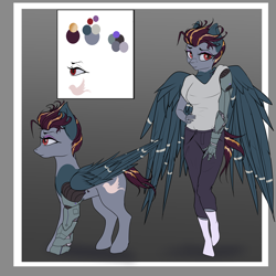 Size: 5000x5000 | Tagged: safe, artist:shade stride, imported from derpibooru, oc, oc only, oc:quicksilver, anthro, cyborg, cyborg pony, pegasus, pony, amputee, multiple variants, pegasus oc, prosthetic arm, prosthetic leg, prosthetic limb, prosthetics, reference, reference sheet, solo