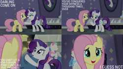 Size: 2000x1125 | Tagged: safe, edit, edited screencap, editor:quoterific, imported from derpibooru, screencap, fluttershy, rarity, pegasus, pony, unicorn, fake it 'til you make it, season 8, spoiler:s08, cute, duo, duo female, female, mare, raribetes, rarity for you, shyabetes