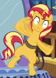 Size: 449x619 | Tagged: safe, imported from derpibooru, screencap, sunset shimmer, equestria girls, equestria girls series, forgotten friendship, bag, bipedal, cropped, magic mirror, saddle bag, solo, twilight's castle