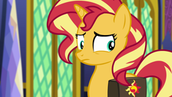 Size: 1920x1080 | Tagged: safe, imported from derpibooru, screencap, sunset shimmer, equestria girls, equestria girls series, forgotten friendship, bag, saddle bag, solo, twilight's castle