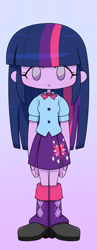 Size: 767x1976 | Tagged: safe, artist:batipin, imported from derpibooru, twilight sparkle, human, equestria girls, chibi, female, gradient background, no nose, solo