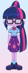 Size: 767x1976 | Tagged: safe, artist:batipin, imported from derpibooru, sci-twi, twilight sparkle, human, equestria girls, chibi, female, gradient background, no nose, solo