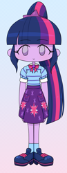 Size: 767x1976 | Tagged: safe, alternate version, artist:batipin, imported from derpibooru, sci-twi, twilight sparkle, human, equestria girls, chibi, female, gradient background, missing accessory, no glasses, no nose, solo